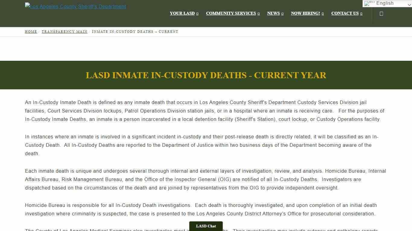 Inmate In-Custody Deaths - Current